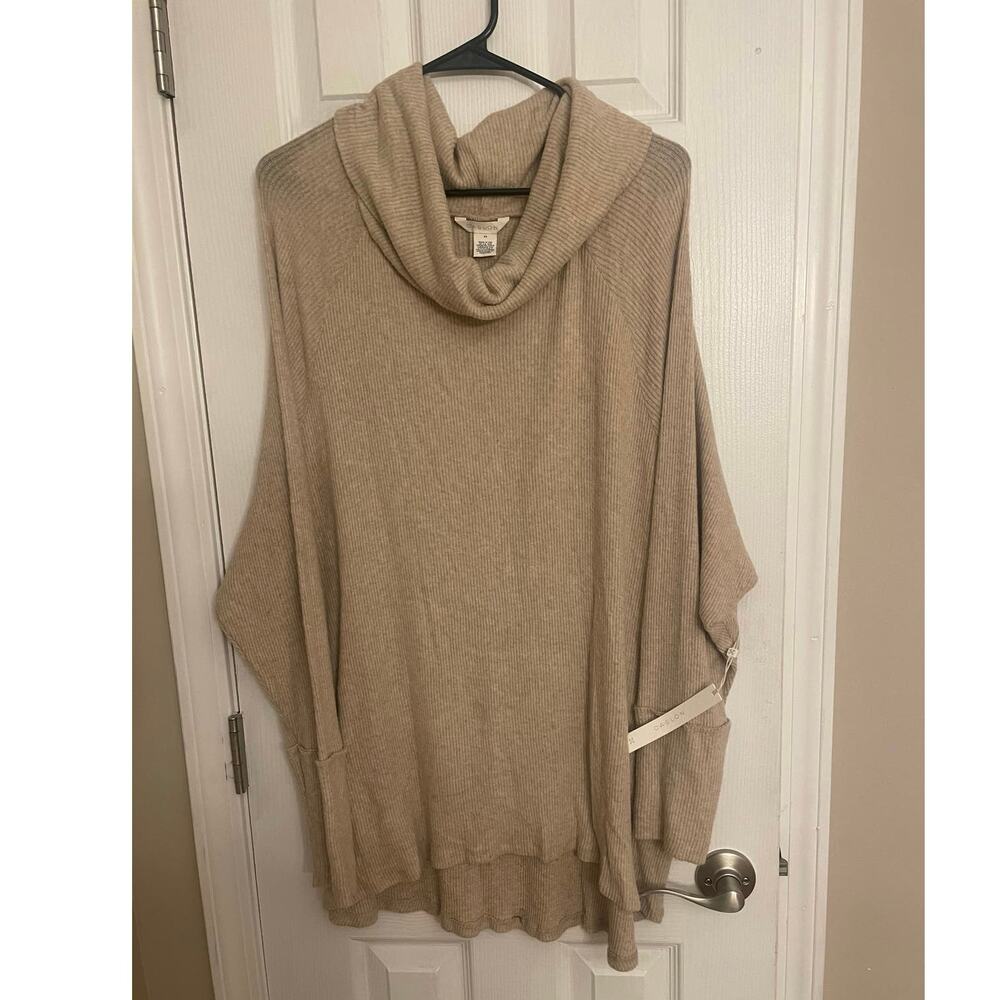 Caslon TURTLENECK/COWLNECK Top Oatmeal Color, flattering drape, 3X, B72, $34
